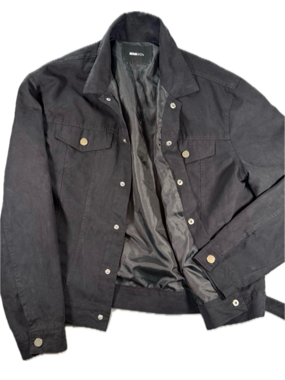 Fashion Nova Men Black Snap Trucker Jacket Faux Suede Satin Lined M